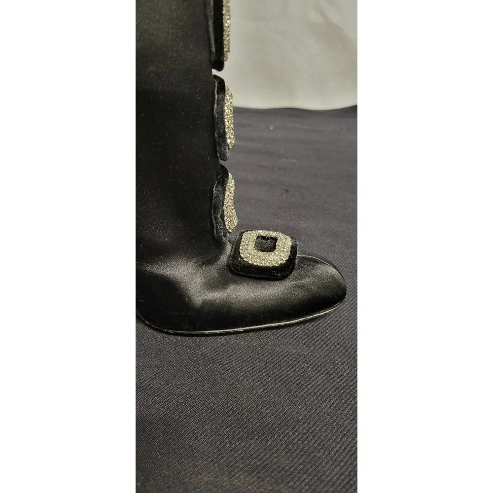 Black Satin Manolo Blahnik Suwalki Ankle Boots With Jeweled Buckles Size 39